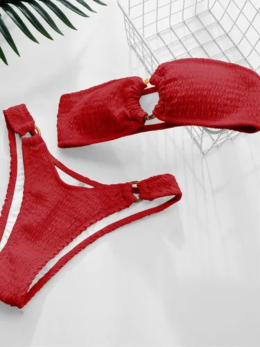 Vista 72 de WDIRARA Conjunto de bikini de 2 piezas sin tirantes para mujer