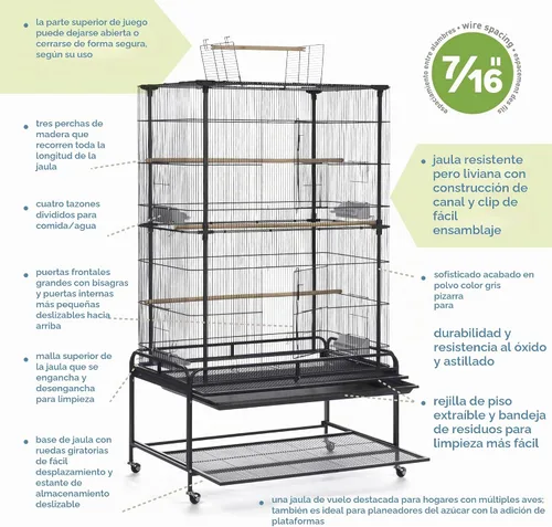 Vista 4 de Prevue Pet Products F085 - Jaula para pájaros de vuelo con soporte, color negro