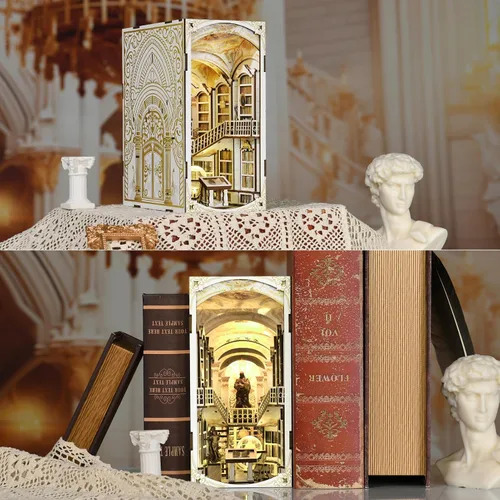 Vista 7 de CCCDF Kit de Rincón de Libros, Kit de Casa de Muñecas en Miniatura DIY, Rompecabezas de Madera 3D Sujetapuntas Inserto de Estantería Decorativo