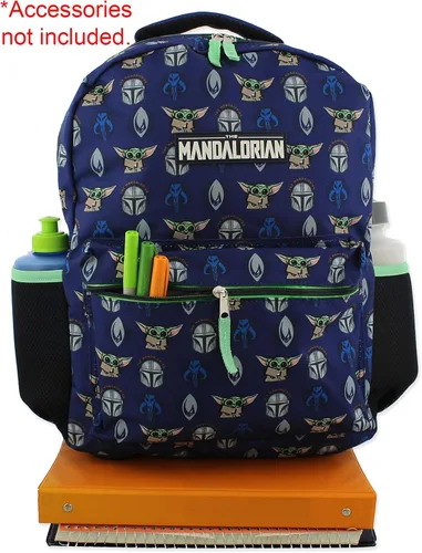 Vista 5 de Star Wars Mandalorian Baby Yoda - Mochila escolar de 16 pulgadas, AzulVerde, Star Wars Mandalorian Baby Yoda - Mochila escolar de 16 pulgadas