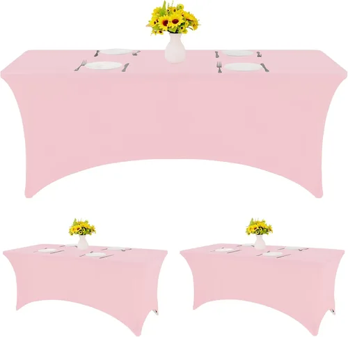Vista 19 de HAISIWLKJ Paquete de 3 manteles beige de 6 pies para mesa plegable rectangular de elastano, ajustada, elástica, resistente a las arrugas, lavable