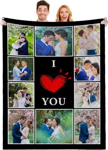 Vista 10 de Regalos personalizados para novio, novia, regalo personalizado para marido y esposa, mantas personalizadas con imágenes, manta de fotos