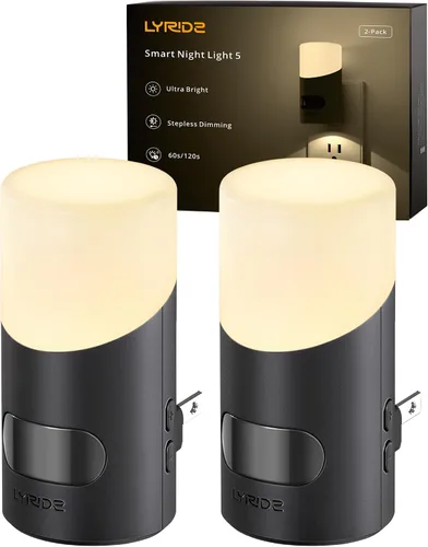 Vista 10 de LyrIDZ - Luz nocturna ámbar con sensor de movimiento, luz nocturna enchufable regulable de 1 a 150 lm para interior, para dormitorio, baño, pasillo