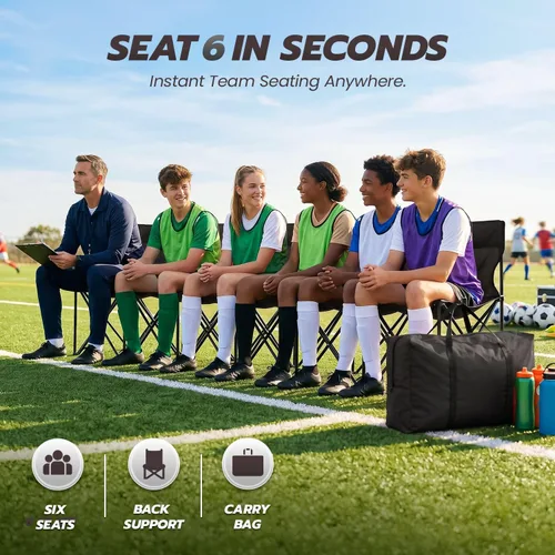 Vista 3 de Flexzion Asiento de banco plegable portátil, 6 plazas, banco de fútbol plegable, asientos portátiles para gradas, camping, línea lateral, con Negro