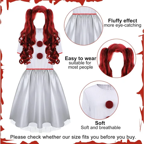 Vista 5 de Toulite Halloween Carnevil Clown Costume for Women Clown Wig Dress up Clown Costume for Halloween Scary Cosplay Party