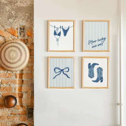 Vista 4 de Wheatwin Decoración de pared de vaquera costera de playa azul, decoración de pared de bikini con lazo azul coqueta preppy para habitación de nieta