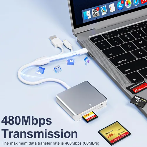 Vista 5 de Adaptador de Memory Stick Pro Duo 5 en 1, lector de tarjetas SD USB C para iPhone con conectores Lightning/USB-C/USB 3.0, compatible con tarjetas