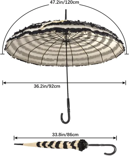 Vista 7 de Outgeek Señoras Sunproof paraguas sombrilla encaje flores pagoda en forma de Victoria estilo largo mango