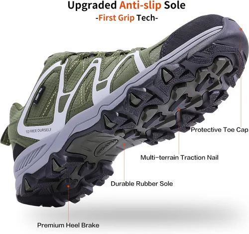 Vista 4 de TFO Zapatos de senderismo para hombre, plantilla impermeable de circulación de aire, soporte al tobillo, antideslizante, ligero para exteriores