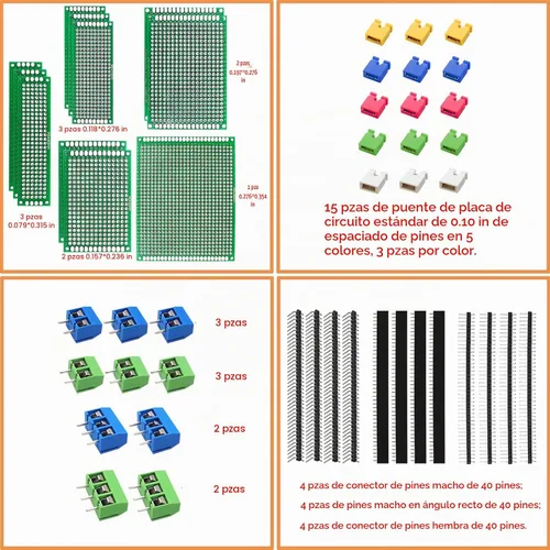 Vista 2 de 48 piezas de kit de placa PCB de doble cara para soldadura DIY y prototipos de placas de circuito para proyectos electrónicos, compatible con kits