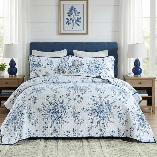 Vista 8 de PANGUSHAN Juego de edredón tamaño Queen – Juego de edredón 100% algodón, colcha botánica floral con 2 fundas de almohada, ropa de cama ligera