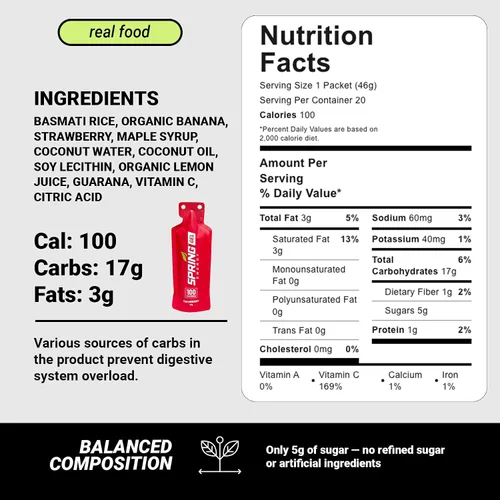 Vista 2 de Spring Energy - Canaberry - Gel de batido de fresa (vegano) 100 Kcal - Paquete de 20