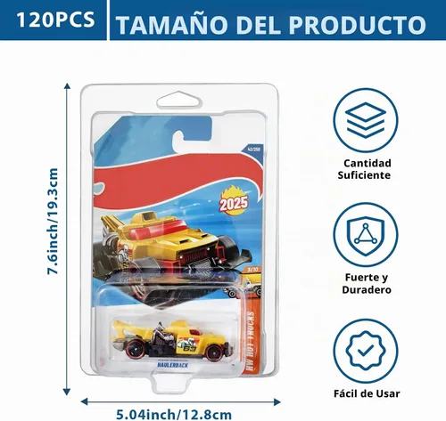 Vista 2 de Paquete de 120 fundas protectoras para Hot Wheels - Estuches de exhibición de plástico tipo almeja para modelos a escala 1:64, cristalino 120
