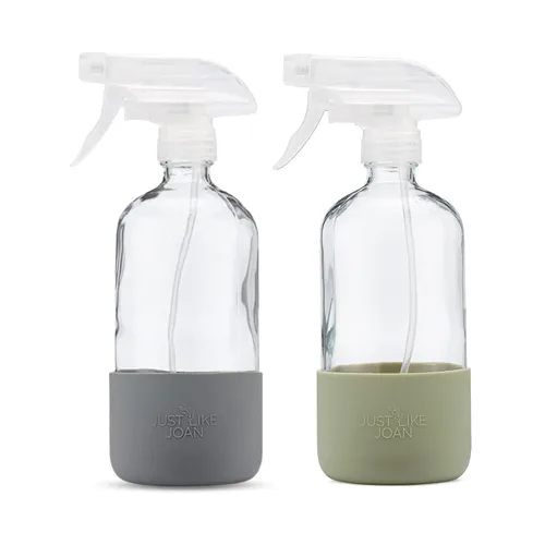 Vista 9 de Botella de vidrio transparente con funda de silicona para soluciones de limpieza, aceites esenciales, plantas, vinagre, 16 onzas, recargable, apta
