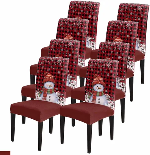 Vista 24 de Savannan - Juego de 4 fundas para sillas de árbol de Navidad, bolas de copos de nieve de color rojo invierno, fundas elásticas para sillas Parsons
