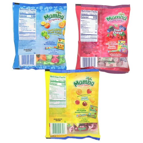 Vista 2 de Mamba - Paquete variado de golosinas masticables de frutas, surtido de dulces, piezas envueltas individualmente, 3.52 onzas (paquete de 3)
