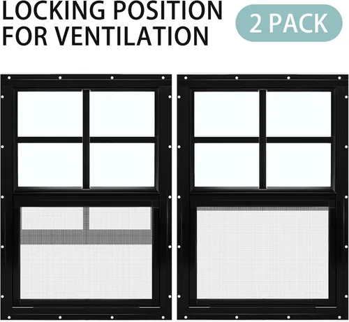 Vista 7 de Tandefio - Ventanas de cobertizo de 12 x 18 pulgadas, ventanas pequeñas de 12 x 18 pulgadas, montaje empotrado negro con vidrio templado y pantalla