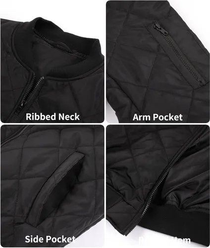 Vista 5 de Chaquetas de bombardero para hombre, acolchado de diamante, para otoño e invierno, abrigo ligero