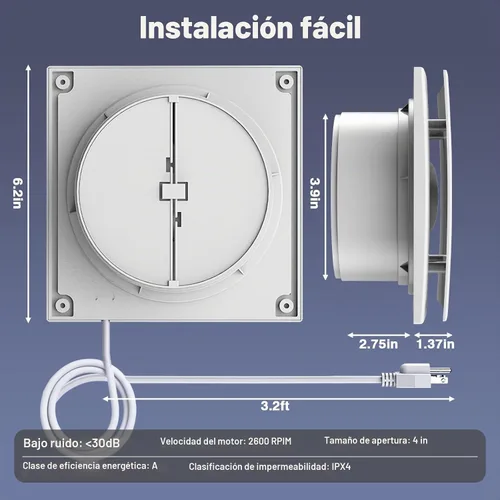 Vista 7 de Extractor de baño, ventilador de escape de ventana compacto pequeño de 4 pulgadas, montaje en pared, sin conductos, ventilador de ventilación sin