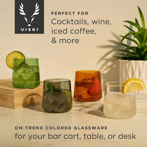 Vista 3 de Viski Aurora Tumblers - Copas de vino de colores, divertidas copas de cóctel teñidas en transparente, gris, verde y ámbar, aptas para lavavajillas