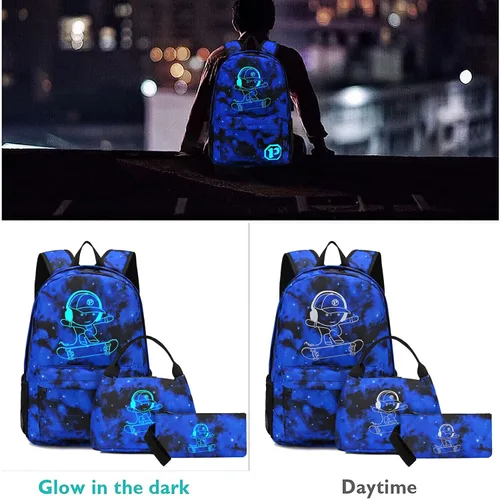 Vista 2 de Mochila escolar para niños, mochila escolar para niños, primaria, primaria, secundaria, con bolsa de almuerzo y estuche para lápices, mochila ligera