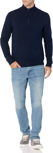 Vista 5 de Tienda Essentials Suéter de manga larga con cremallera de un cuarto de tacto suave para hombre