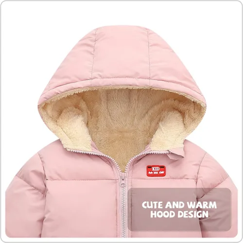 Vista 4 de Abrigo de invierno para niños pequeños, chaqueta de forro polar cálida con capucha para niñas y niños