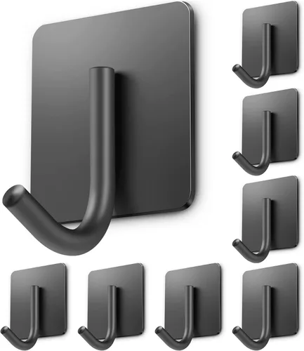 Vista 12 de xdgeLoad Ganchos para toallas de baño, 4 unidades, ganchos de pared resistentes para baños, abrigos, batas, cocina, ganchos autoadhesivos sin Negro