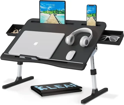 Vista 8 de Escritorio con bandeja de cama para laptop con alturas y ángulos ajustables, escritorio plegable resistente mejorado para cama/sofá/suelo