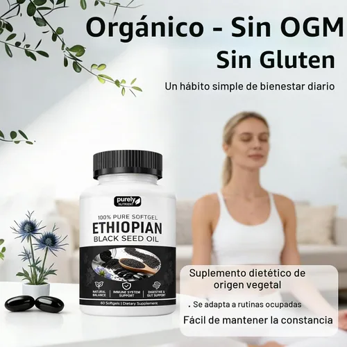 Vista 7 de Aceite de semilla negra etíope puramente nutritiva, cápsulas de aceite de semilla negra puramente etíope 4.64% timoquinona, cápsulas blandas