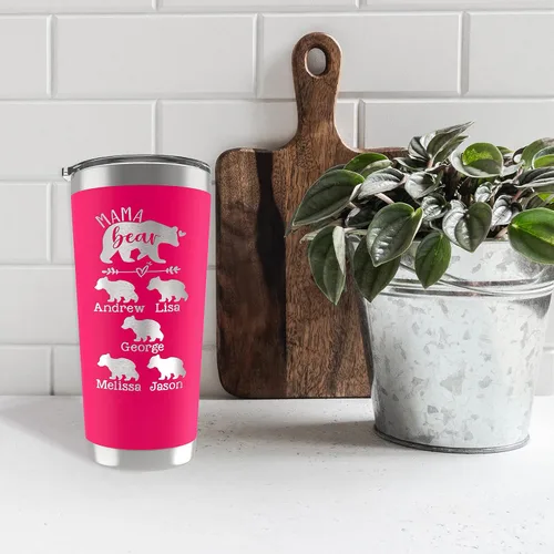 Vista 5 de Vaso personalizado con nombres grabados de hasta 6 cachorros, 5 fuentes, 13 colores, regalos para mamá de parte de su hija o hijo