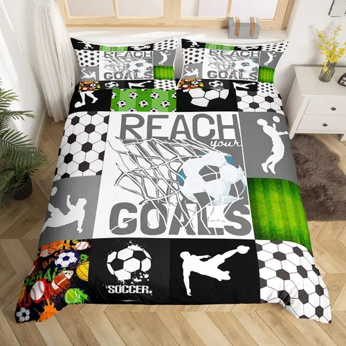 Vista 3 de Feelyou Funda de edredón con temática de fútbol, tamaño individual, funda de edredón de juego de pelota de fútbol, regalo para amantes del fútbol