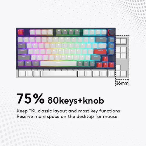 Vista 4 de SKYLOONG GK75 Teclado compacto programable para juegos, diseño TKL 75%, teclado mecánico intercambiable en caliente con cable RGB, con perilla