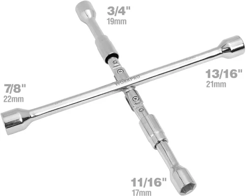 Vista 2 de WORKPRO - Llave de tuercas universal plegable, 4 vías, cruzada, 14 pulgadas.