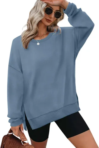 Vista 14 de XIEERDUO Sudaderas de gran tamaño para mujer, estilo casual, cuello redondo, manga larga, cómodas 01-Negro