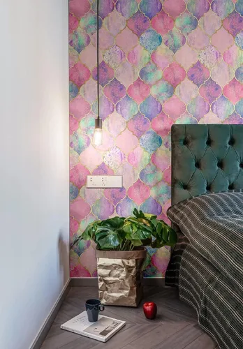 Vista 2 de Blooming Wall DPY40 - Papel tapiz de enrejado multicolor rosa autoadhesivo extraíble para decoración de pared