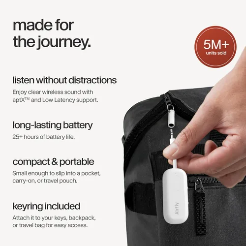 Vista 4 de Twelve South AirFly Pro Adaptador Transmisor/Receptor Bluetooth Inalámbrico para 2 Auriculares, Compartir Audio, Compatible con Jack Auxiliar