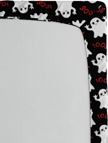 Vista 4 de Ambesonne Sábana bajera ajustable con diseño de fantasmas, diseño de fantasmas tontos sobre textos de abucheo negro, ropa de cama de tela decorativa