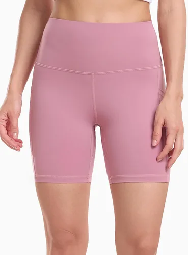 Vista 3 de Colorfulkoala - Pantalones cortos biker para yoga y entrenamiento, de talle alto y con bolsillos, con entrepierna de 6pulgadas, para mujer