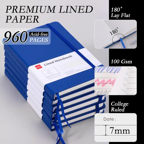 Vista 5 de deli Paquete de 6 cuadernos Moleskine con rayas azules para el trabajo, cuadernos A5 (5.5 x 8.3 pulgadas), 160 páginas de tapa dura, cuadernos