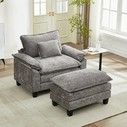 Vista 58 de URRED - Sofá seccional modular tipo nube, cómodo sofá cama de chenilla moderna con asientos profundos y otomán/almohadas para sala de estar
