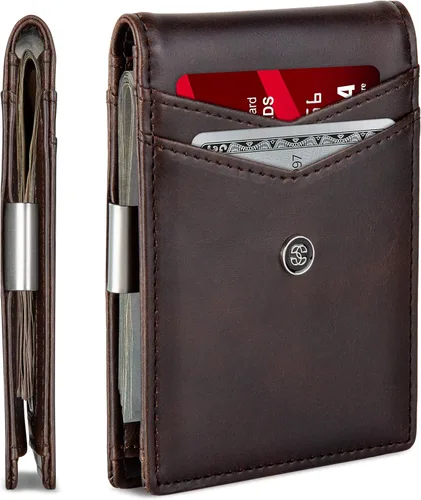 Vista 31 de Suavell Billeteras delgadas de cuero para hombres. Cartera con clip para dinero. Cartera de perfil bajo RFID Cartera minimalista