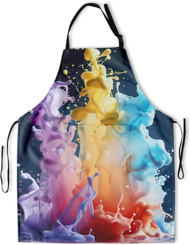 Vista 22 de Delantal impreso delantales de pintura de poliéster con bolsillo para cocinar cocina a la parrilla adultos