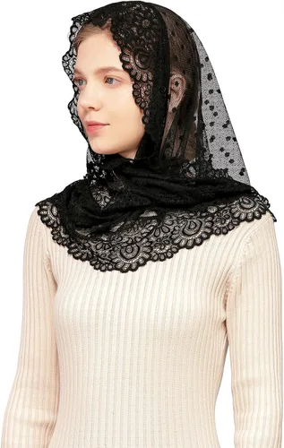 Vista 4 de Wgior Triángulo Vintage Inspirado Encaje Capilla Velos Católica Masa Cabeza Cubierta Bufanda Mantilla Velos para Iglesia
