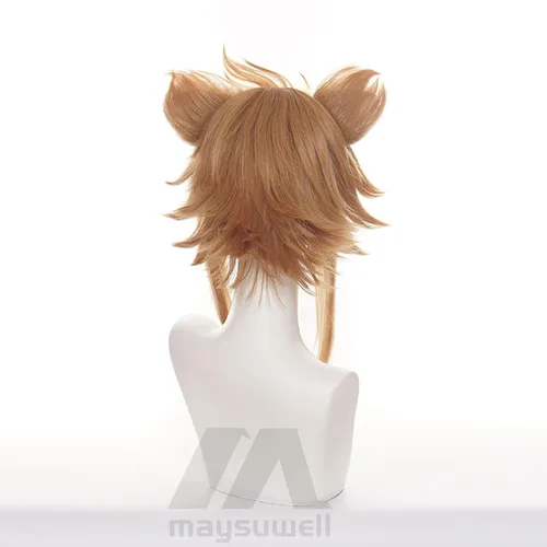 Vista 4 de Anime Cosplay peluca marrón blanco corto adulto peluca de pelo