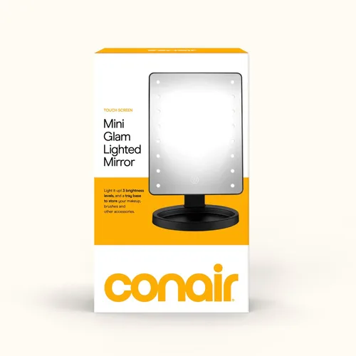 Vista 9 de Conair Espejo de maquillaje iluminado, espejo de tocador LED con base de almacenamiento, funciona con pilas en negro