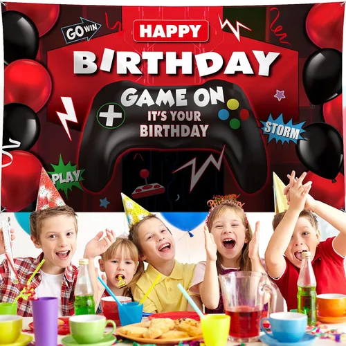Vista 3 de Sumind Telón de fondo de videojuegos de feliz cumpleaños, decoración de fiesta de videojuegos, telón de fondo de cumpleaños para niños, fondo