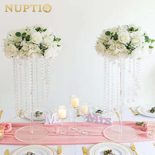 Vista 4 de Nuptio Jarrones de flores para centros de mesa de boda, 2 piezas de 23.6 pulgadas de alto para jarrón acrílico para decoración de mesa de centro