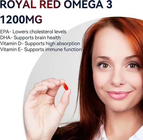 Vista 4 de Dr. Brian Royal Red Omega 3 1200, suplemento de aceite de pescado con EPA y DHA Omega3 aceite de pescado contiene vitamina D, E Omega-3 apoyo