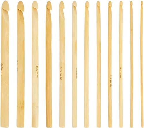Vista 4 de Juego de 8 ganchos de ganchillo con mango de bambú blanco Navajo de 2.5 a 0.236 in, ganchos de tejer con mango de madera con cabeza dorada, juego